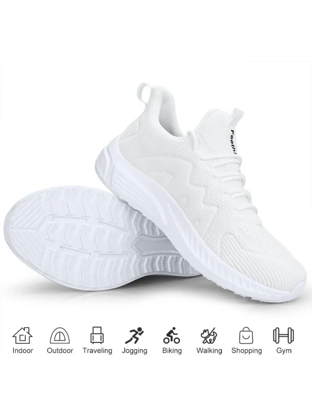 Men's White Non Slip Athletic Sneakers Slip On Walking Casual Running Shoes